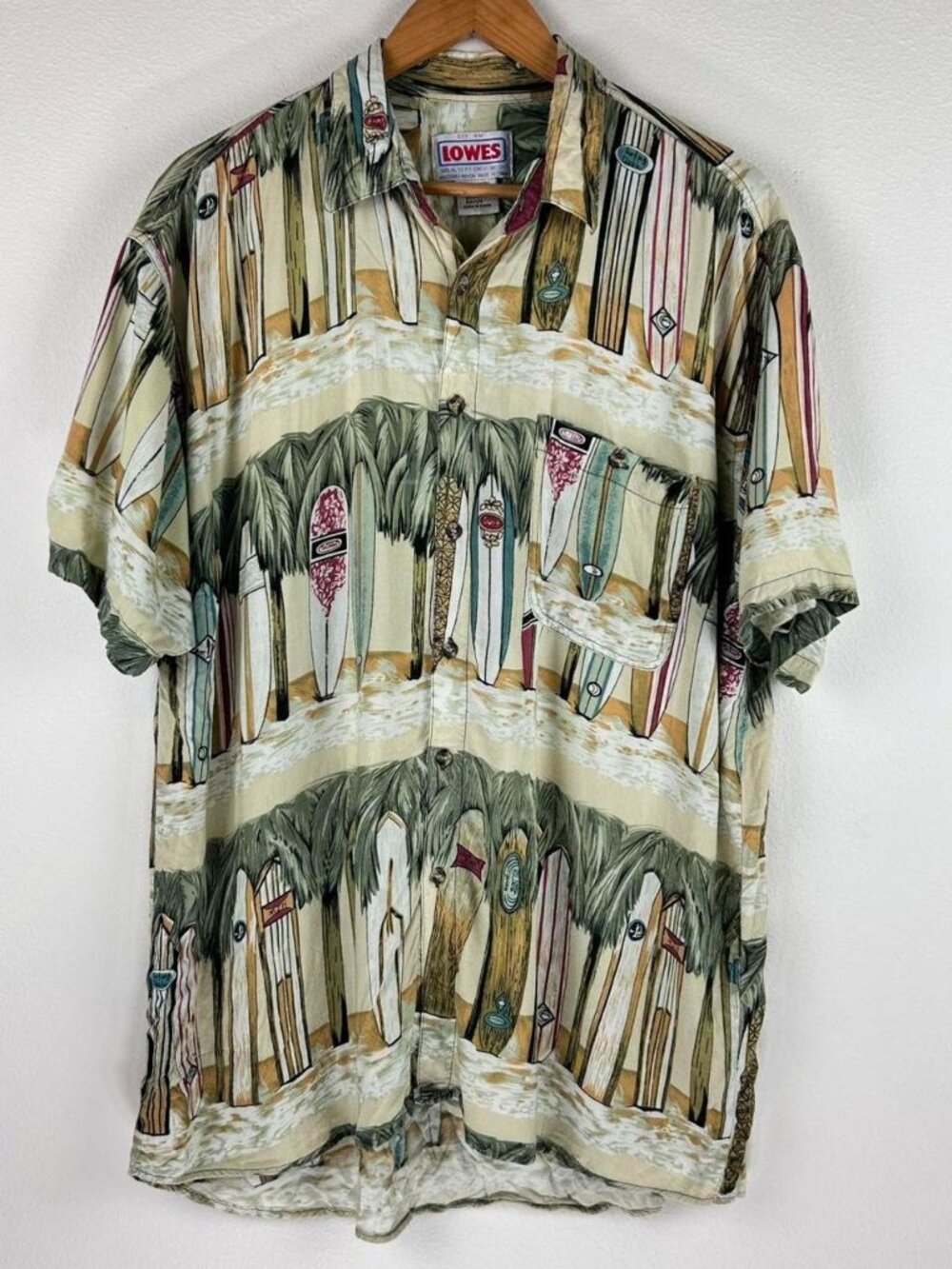 Vtg Lowes Men’s Hawaiian Surf Theme Shirt Size XL